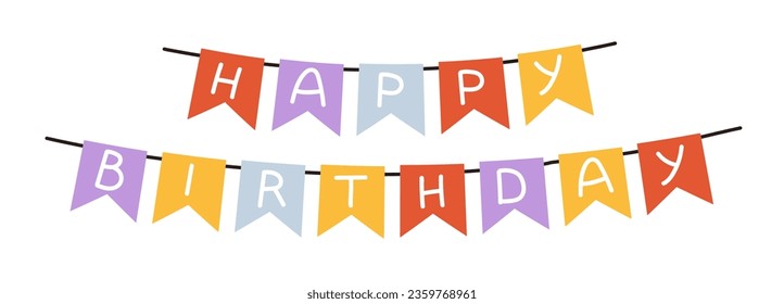 Happy birthday party colorful garland. Celebration party decorative flags cartoon vector illustration