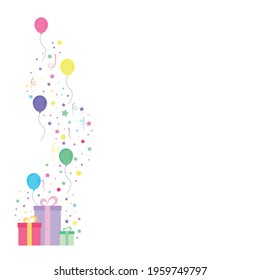 Happy birthday party, birthday party, colorful gift box full of glittering light and many colorful balloons, party background, fireworks,Exploding party popper with confetti,vector illustration icons.
