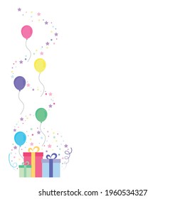 Happy birthday party, birthday party, colorful gift box full of glittering light and many colorful balloons, party background, fireworks,Exploding party popper with confetti,vector illustration icons.