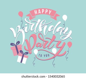 Happy Birthday Party - cute hand drawn doodle lettering invitation postcard banner