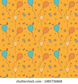Happy birthday party decorative seamless pattern on orange background. Perfect for fabric, wallpaper, stationery and packaging