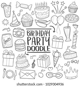 Happy Birthday Party Doodle Line Icon Sketch Hand Made Vector Art