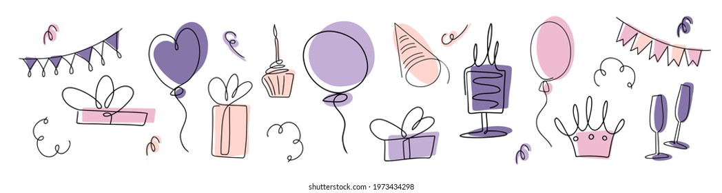 Happy Birthday Party Doodle Line Icon Sketch Hand Made Vector Art. Birthday design elements for greeting cards, invitations
