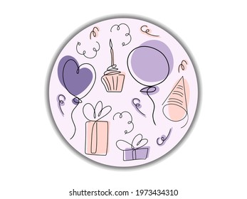 Happy Birthday Party Doodle Line Icon Sketch Hand Made Vector Art. Birthday design elements for greeting cards, invitations