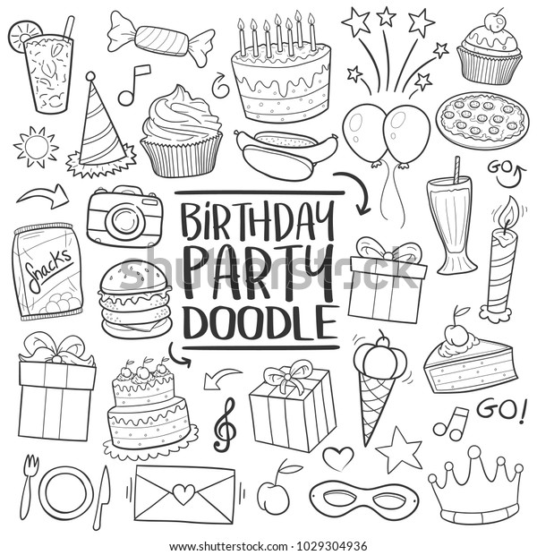 Icone Doodle Line Joyeux Anniversaire Dessin Image Vectorielle De Stock Libre De Droits