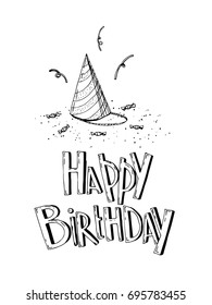 Happy Birthday party elements vector set. Hand drawn of birthday party decoration.