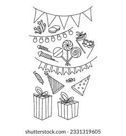 happy birthday party hand drawn doodle illustrations vector set