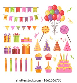 Happy Birthday Party Icon Element Isolated Set. Vector Flat Graphic Design Illustration