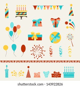 Happy Birthday party icons set.