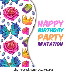 Happy Birthday party invitation with cute magic elements