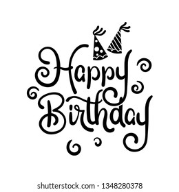 Happy Birthday Party Lettering Decoration Digital Brush Vector Illustration