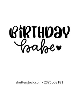 Happy Birthday party lettering design. Set of calligraphy quote isolated on white background. Hand drawn birthday cake with candles, balloons. Vector illustration