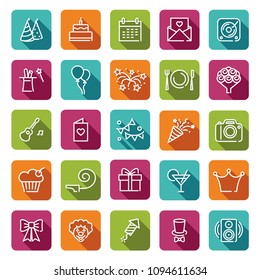Happy Birthday Party line icon set. Vector illustration