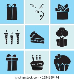 Happy Birthday Party line icon set. Included the icons as celebration, anniversary, party, congratulation, cake, gift, decoration and more.