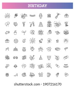 Happy Birthday Party line icon set