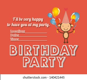 happy birthday party over red background vector illustration