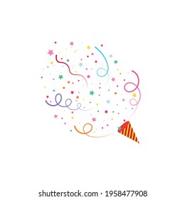 Happy birthday party, birthday party,Exploding party popper with confetti,flat vector llustration and icons.