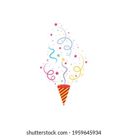Happy birthday party, birthday party,Exploding party popper with confetti,flat vector llustration and icons.