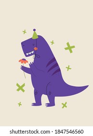 Happy Birthday party postcard with joyful dinosaurus