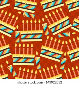 Happy Birthday party seamless pattern with cakes.