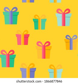 Feliz Cumpleaños fiesta de fondo de patrón sin problemas con caja de regalo. EPS10 de ilustración vectorial