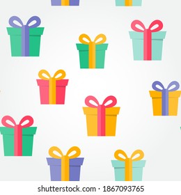 Feliz Cumpleaños fiesta de fondo de patrón sin problemas con caja de regalo. EPS10 de ilustración vectorial
