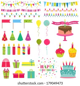 Happy Birthday And Party Set - For Design And Scrapbook - In Vector