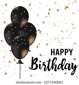 Fondo de plantilla de vector de fiesta de cumpleaños feliz. Feliz texto de bienvenida de cumpleaños y elementos de coloridos globos para la decoración de la tarjeta de nacimiento. Ilustración del vector