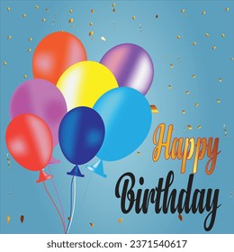 Happy birthday party vector template background. Happy birthday greeting  text and balloons celebration elements for birth day card Vector illustration