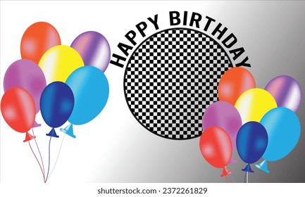 Happy birthday party vector template background. Happy birthday greeting text and balloons celebration elements for birth day card Vector
