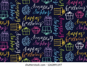 Happy birthday pattern background texture textile fabric with present box gift