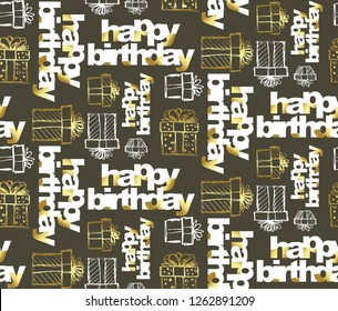 Happy birthday pattern background texture textile fabric with present box gift