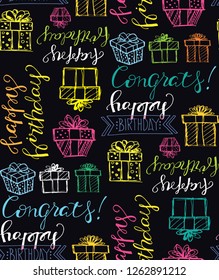 Happy birthday pattern background texture textile fabric with present box gift