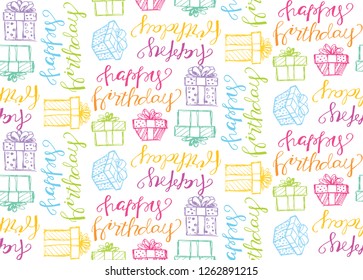 Happy birthday pattern background texture textile fabric with present box gift