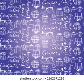 Happy birthday pattern background texture textile fabric with present box gift