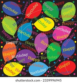 Happy Birthday Pattern With Ballons and Text