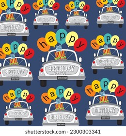 happy birthday pattern with balloons on the car pattern