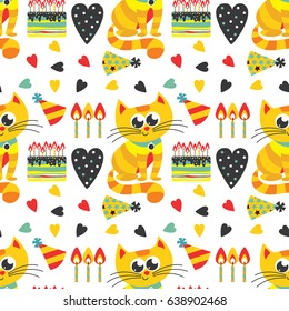 Happy birthday. Pattern with cat vector illustration

