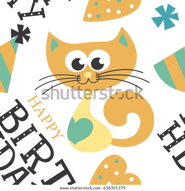 Happy Birthday Pattern Cat Vector Illustration Stock Vector (Royalty ...