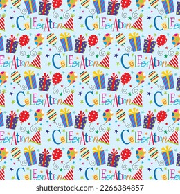 Happy birthday pattern with birthday decorations for gift wrap