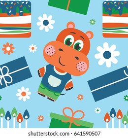 Happy birthday. Pattern with Hippo vector illustration