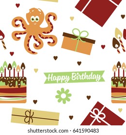 Happy birthday. Pattern with octopus vector illustration
