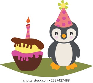 Happy birthday penguin with birthday cake

