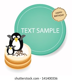 Happy birthday. Penguin Cake. Card vector illustration.