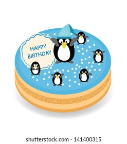 Happy birthday. Penguin cake vector illustration