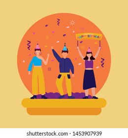 happy birthday people celebrate confetti happiness vector illustration