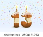 Happy Birthday, person birthday anniversary, Candle with cake in the form of numbers 13. Vector illustration