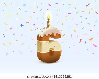 Feliz cumpleaños, aniversario de cumpleaños de la persona, Vela con torta en forma de números 6. Ilustración del vector