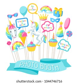 Happy birthday photo booth props. Fantasy items and objects for festival and party.