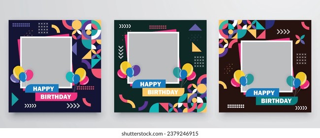 Happy birthday photo fame , social media post, birthday card design set